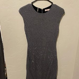 Gray Rhinestone Cap Sleeved Rebecca Taylor Dress